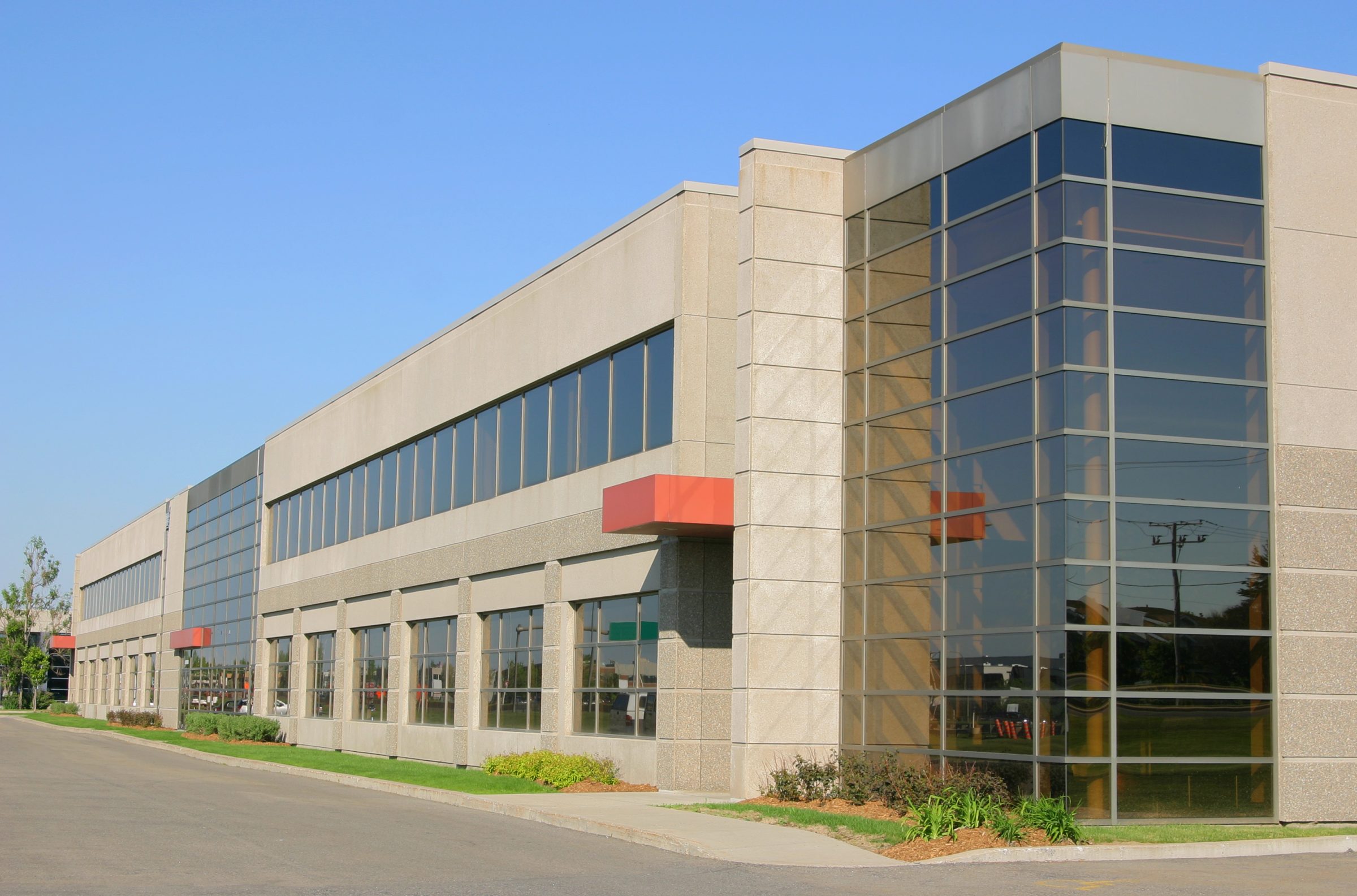 Modern office building with large glass windows